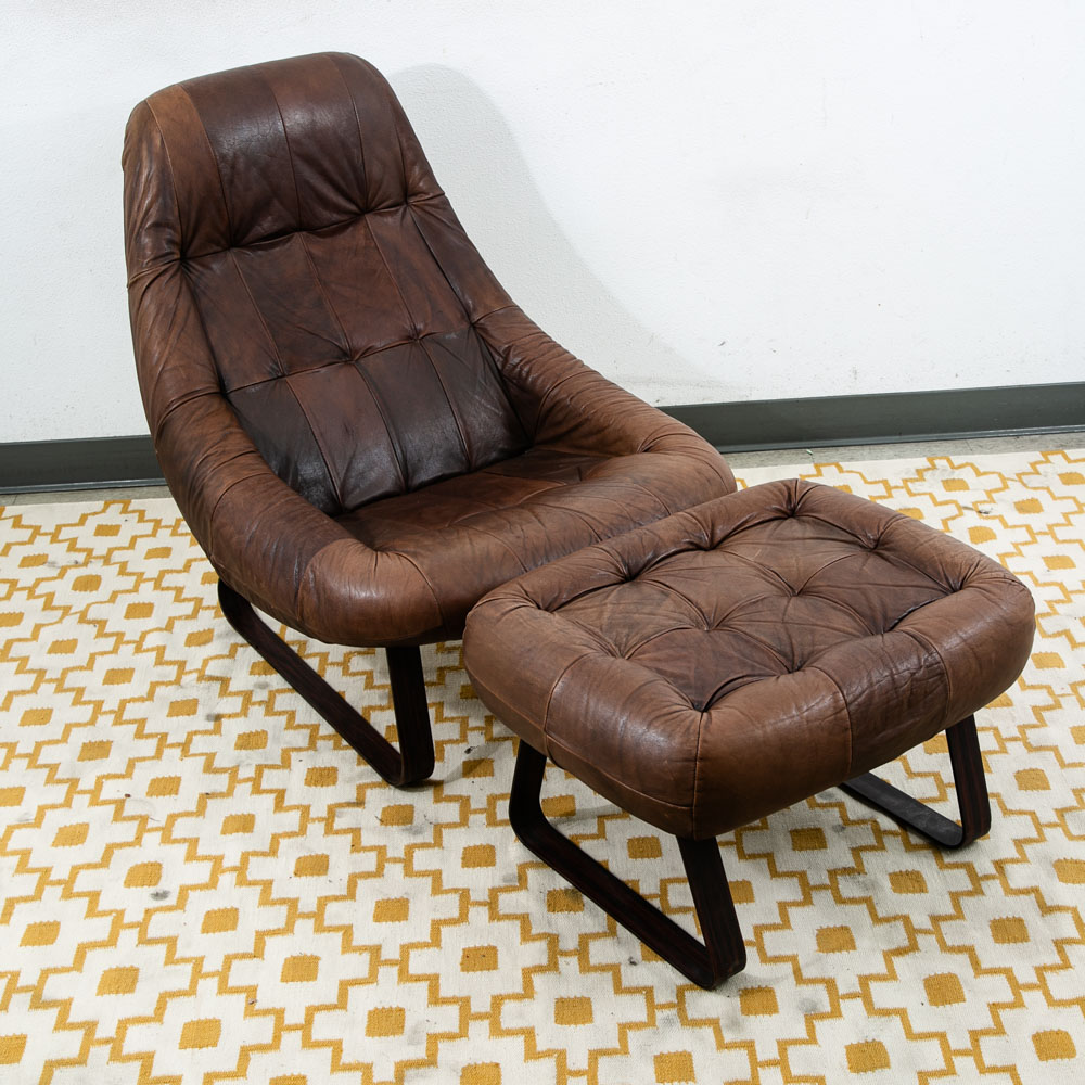 Mid Century Modern Lounge Chair Percival Lafer Earth MP163 Ottoman Brown Leather - Image 9