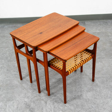 Mid Century Danish Modern Nesting Tables Solid Teak Set 3 Denmark Cane Vintage