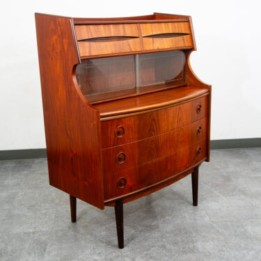 Mid Century Danish Modern Secretary Desk Teak Drawers Office Vintage Glass Door