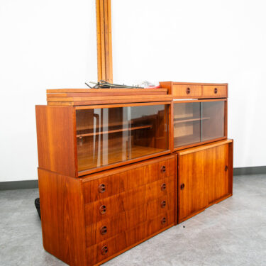 Mid Century Danish Modern Wall Unit Shelving Teak 4 Bay Desk Drawers Teak Mcm