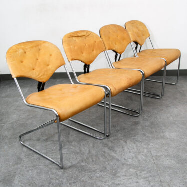 Mid Century Danish Modern Dining Chairs Set 5 Tan Leather Sam Larsson Dux Metal