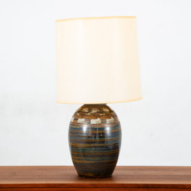 Mid Century Modern Table Lamp Ceramic Blue Brown Glaze Studio Design Signed