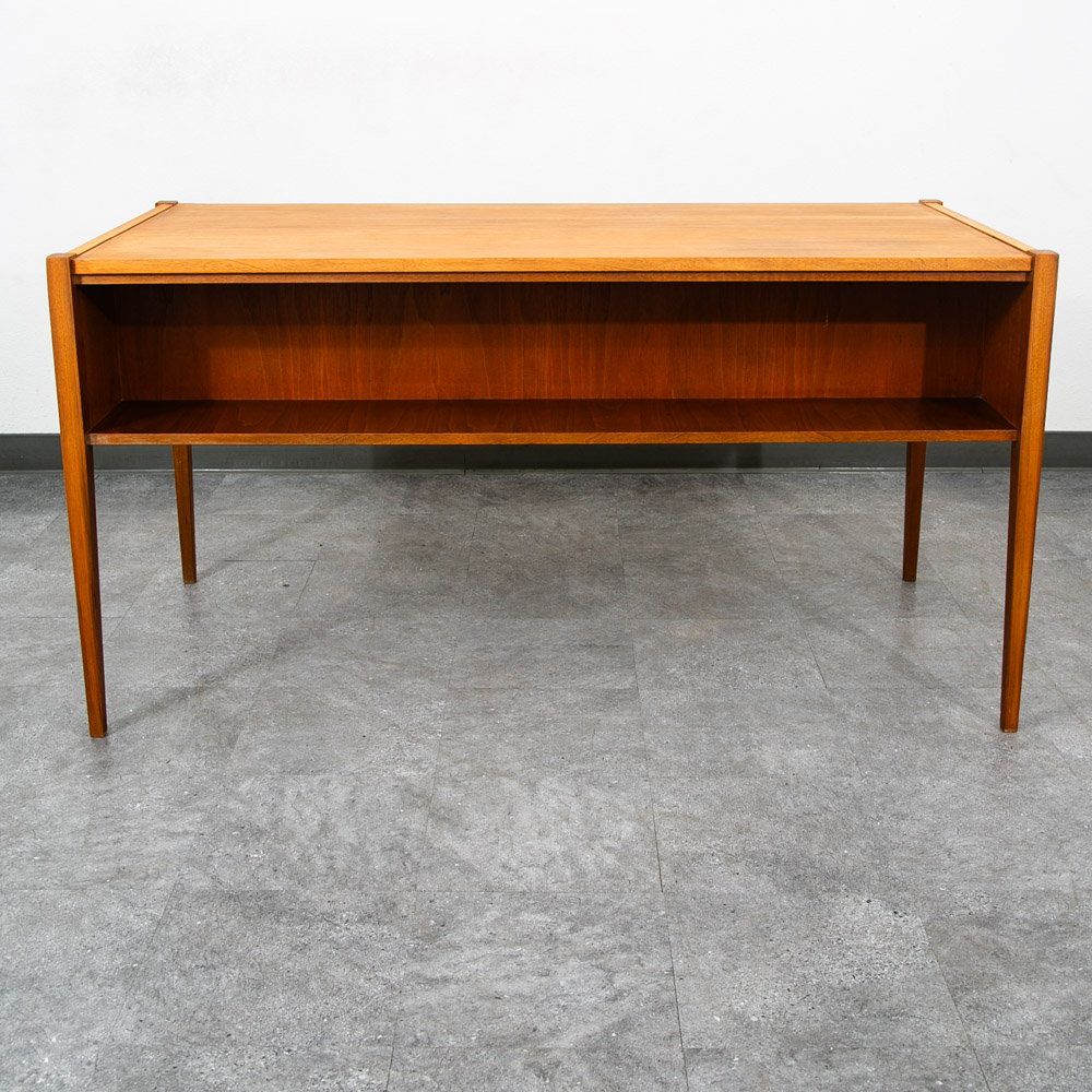 Mid Century Modern Desk Walnut Office Vintage 2 Drawers Executive Compact Mcm - Image 4