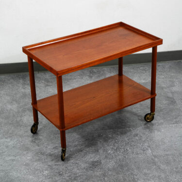 Mid Century Danish Modern Serving Cart Trolley Teak Rolling Bar Glass Serving VG