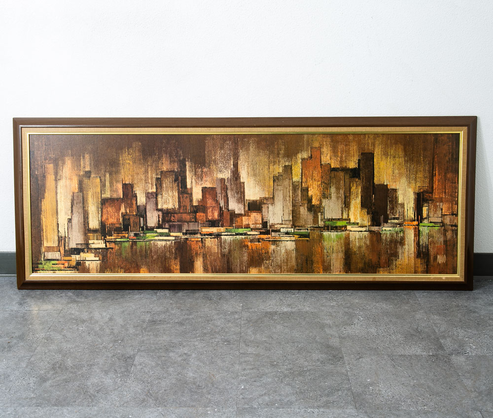 Mid Century Modern Wall Art Abstract landscape City Scape Frame Large New York