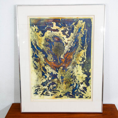Mid Century Modern Art Print Artist Proof Abstract Splatter Yellow Orange Blue