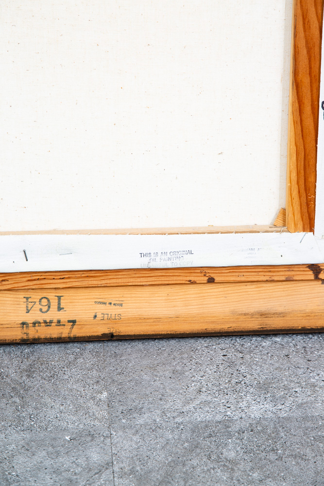 Mid Century Modern Original Art Boat Sailboat White Green Oil Canvas Signed NM - Image 3