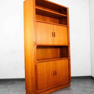 Mid Century Danish Cabinet Dyrlund Teak Wide Storage Tambour Doors Light Bar