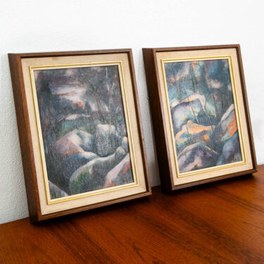 Mid Century Modern Paintings Original Art Abstract Landscape Expressionist Pair