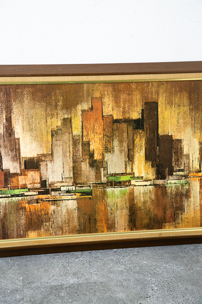 Mid Century Modern Wall Art Abstract landscape City Scape Frame Large New York - Image 6