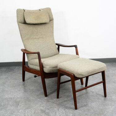 Mid Century Danish Modern Lounge Chair Teak Ottoman Recliner Arm Madsen Schubell