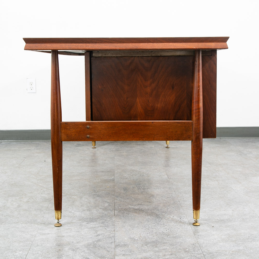 Mid Century Modern Desk Office Executive Walnut Cane Back 4 Drawers File Mcm 60s - Image 4