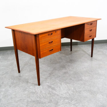 Mid Century Danish Modern Desk Executive Teak 6 Drawer Bookshelf Floating Doors