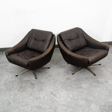 Mid Century Danish Modern Lounge Chairs Swivel Black Leather Armchair Vintage VG