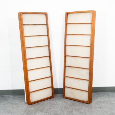 Mid Century Modern Panel Ceiling Lamp Set Pair Light Oak Wood Slat Two Fixture