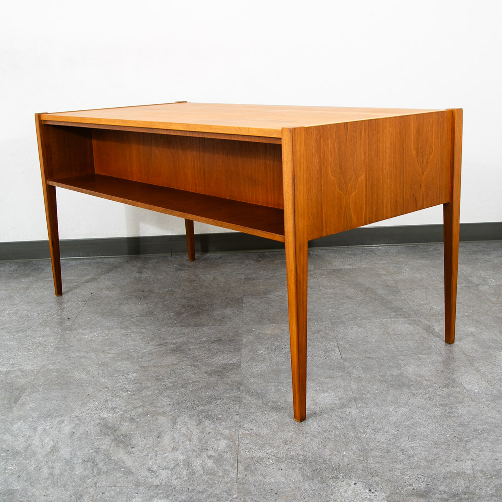Mid Century Modern Desk Walnut Office Vintage 2 Drawers Executive Compact Mcm - Image 9