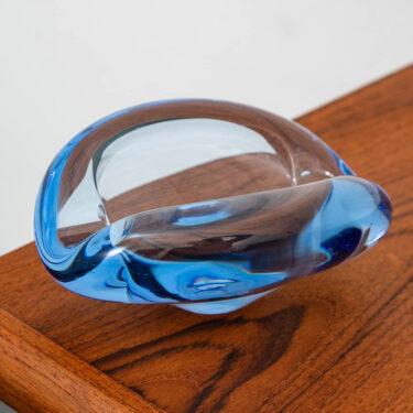 Mid Century Modern Art Glass Ashtray Blue Holmegaard Per Lutken Danish Signed