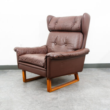 Mid Century Danish Modern Lounge Chair Wingback Brown Leather High Back Armchair