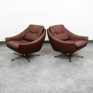 Mid Century Danish Modern Lounge Chairs Swivel Brown Leather Armchair Vintage VG