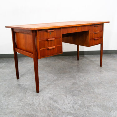 Mid Century Danish Modern Desk Executive Teak 7 Drawer Floating Doors Locking NM