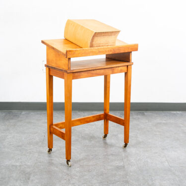 Mid Century Modern Podium Lectern Standing Desk Maple Rolling Reading Table Cart