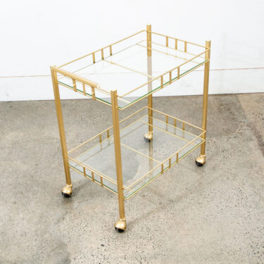 Mid Century Modern Bar Cart Serving Trolley Brass Rolling Bar Glass 2 Tier Gold