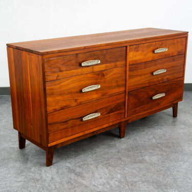 Mid Century Modern Credenza Dresser 6 Drawer Ace Hi Solid Walnut Brass Handles