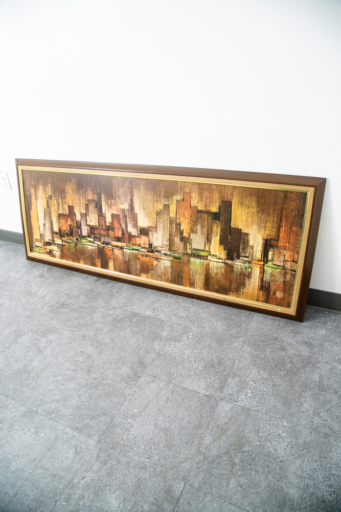 Mid Century Modern Wall Art Abstract landscape City Scape Frame Large New York - Image 3