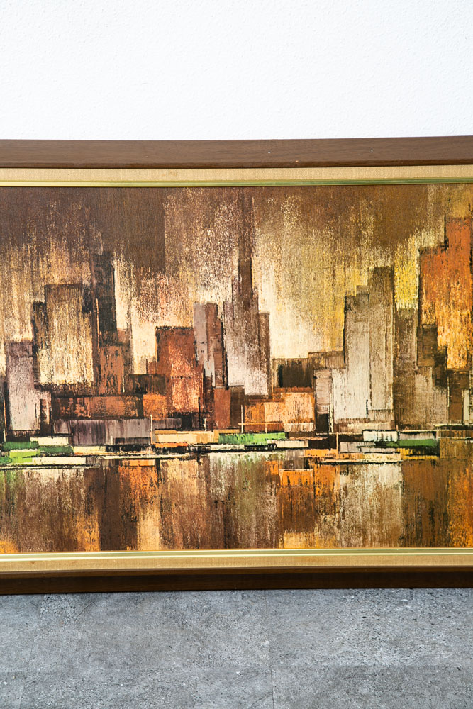 Mid Century Modern Wall Art Abstract landscape City Scape Frame Large New York - Image 9