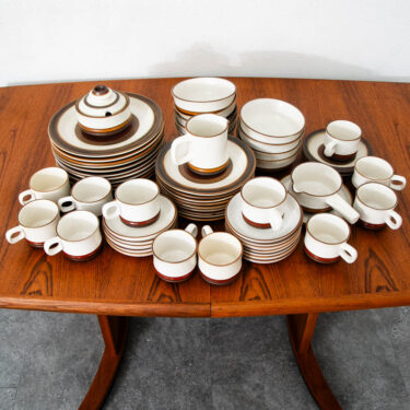 Mid Century Modern Ceramic Denby Brown Set 54 Piece Green Plates Cups Bowls Mcm