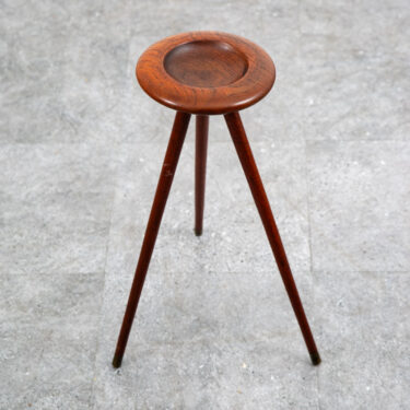 Mid Century Modern Side Table Ashtray Round Teak Circular tripod End 3 Leg Brass