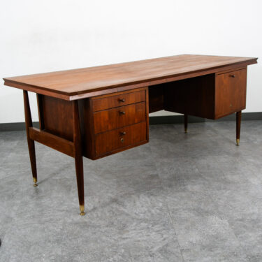 Mid Century Modern Desk Office Executive Walnut Cane Back 4 Drawers File Mcm 60s