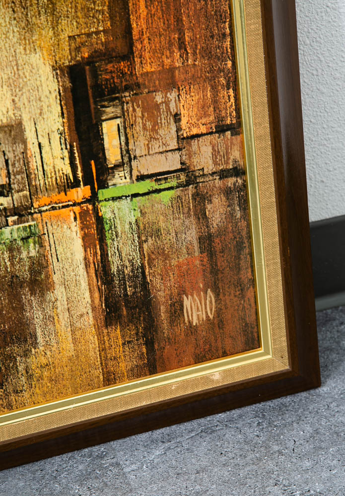 Mid Century Modern Wall Art Abstract landscape City Scape Frame Large New York - Image 2