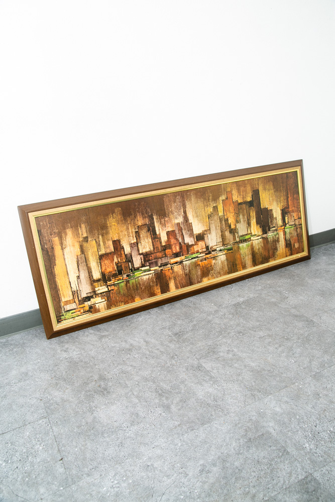 Mid Century Modern Wall Art Abstract landscape City Scape Frame Large New York - Image 4