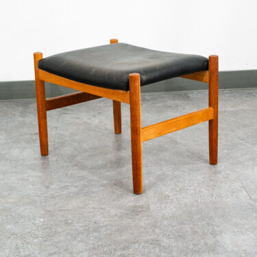 Mid Century Modern Ottoman Stool Swivel Black Solid Oak Wood Tufted Spottrup Mcm