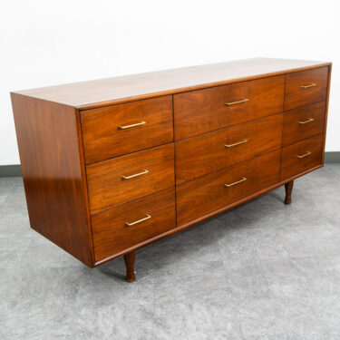 Mid Century Modern Credenza Dresser 9 Drawer Walnut Wood Vintage Mcm Brass