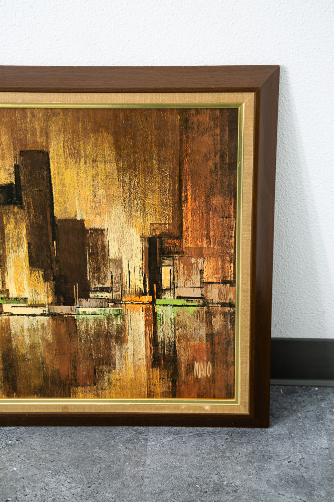 Mid Century Modern Wall Art Abstract landscape City Scape Frame Large New York - Image 8