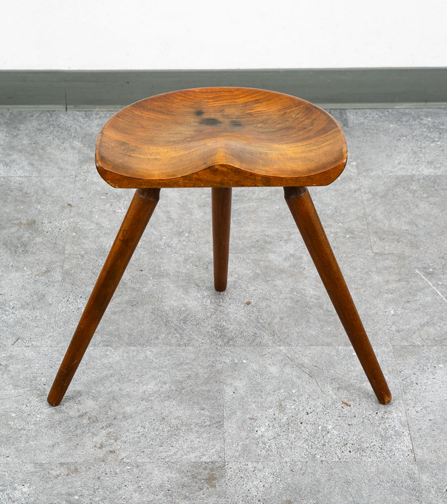Mid Century Danish Modern Milking Stool Tripod Ottoman 3 legs Solid Wood Lassen - Image 3