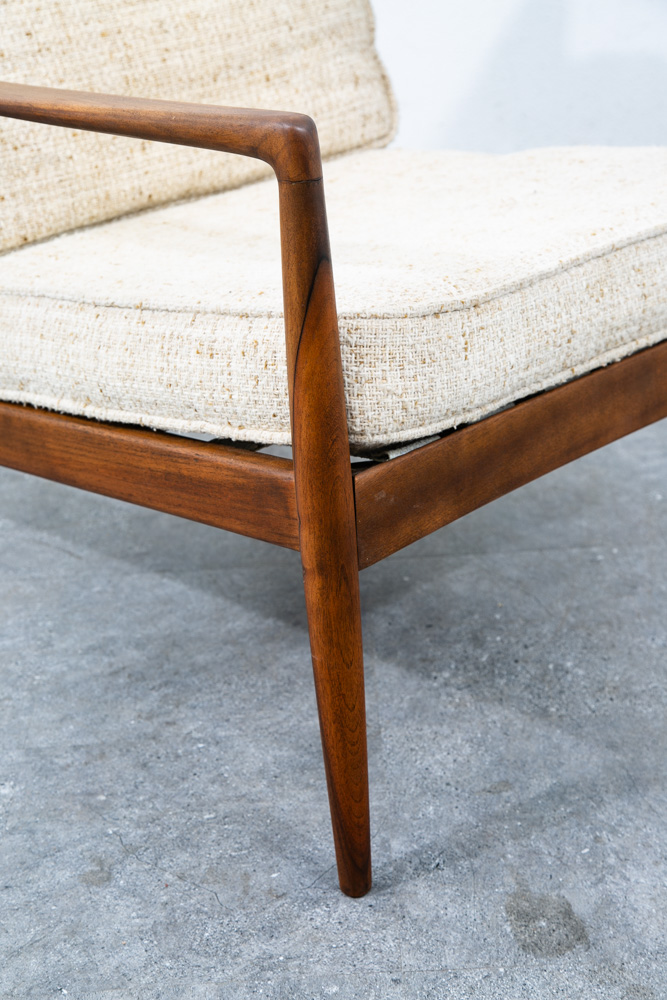 Mid Century Danish Modern Lounge Chair Walnut Wool Fabric Armchair Vintage White - Image 9