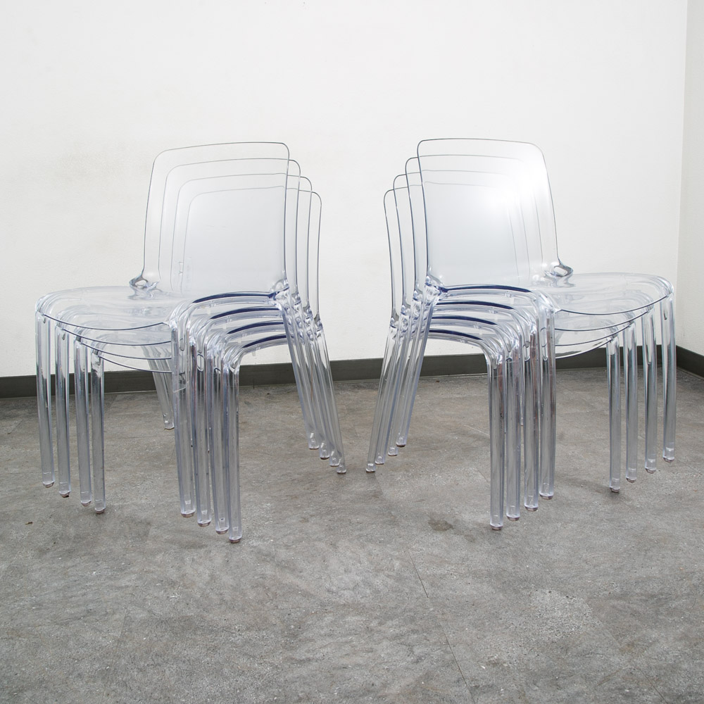 Mid Century Danish Modern Dining Chairs Set 8 Casprini Tiffany Italy Stacking