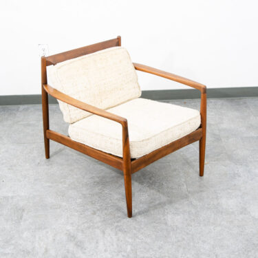 Mid Century Danish Modern Lounge Chair Walnut Wool Fabric Armchair Vintage White