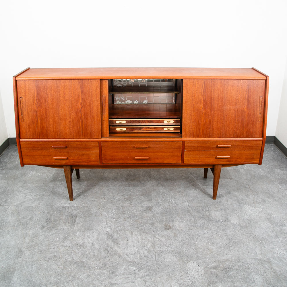 Mid Century Danish Modern Credenza Sideboard Central Bar Teak Mcm 6 Drawers 78" - Image 5