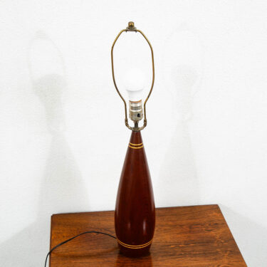 Mid Century Modern Table Lamp Solid Teak Wood Rounded Sculptural Brass Inlay MCM