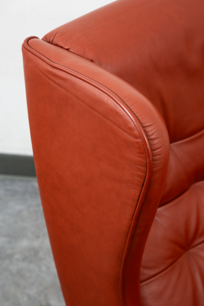 Mid Century Danish Modern Lounge Chair Wingback Red Leather High Back Tufted Mcm - Image 7