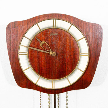 Mid Century Modern Wall Clock Teak Pendulum Weights 10 Jewel Denmark Chime