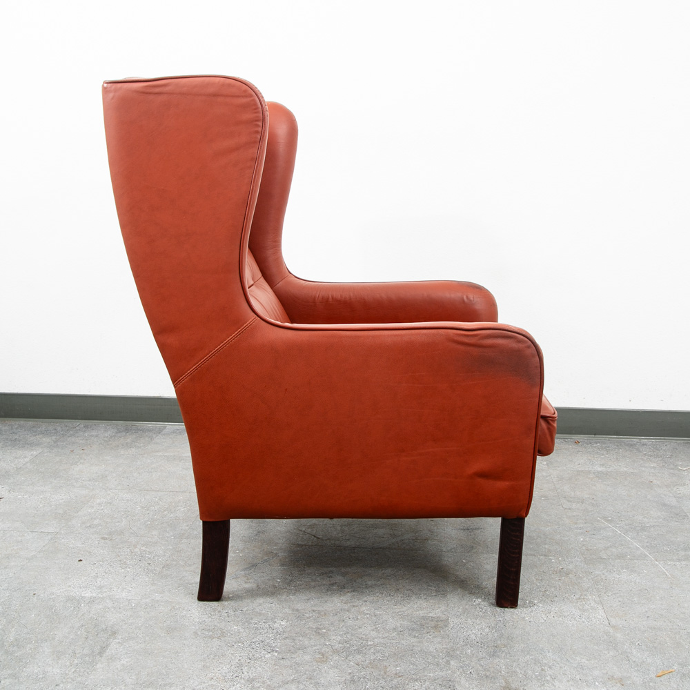 Mid Century Danish Modern Lounge Chair Wingback Red Leather High Back Tufted Mcm - Image 3