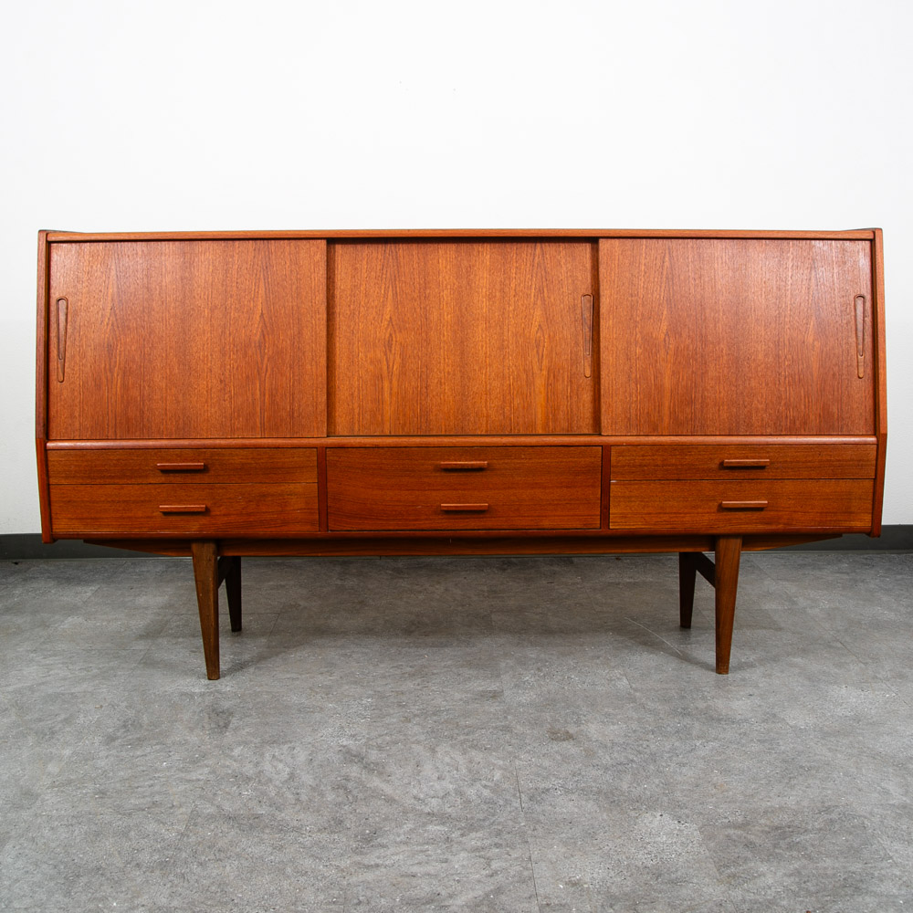 Mid Century Danish Modern Credenza Sideboard Central Bar Teak Mcm 6 Drawers 78"