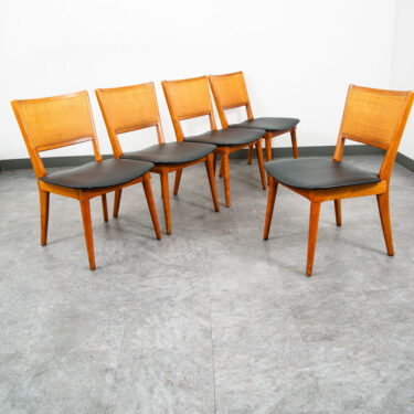 Mid Century Modern Dining Chairs Set 5 Cane Vintage Black Oak Wood Vintage Mcm