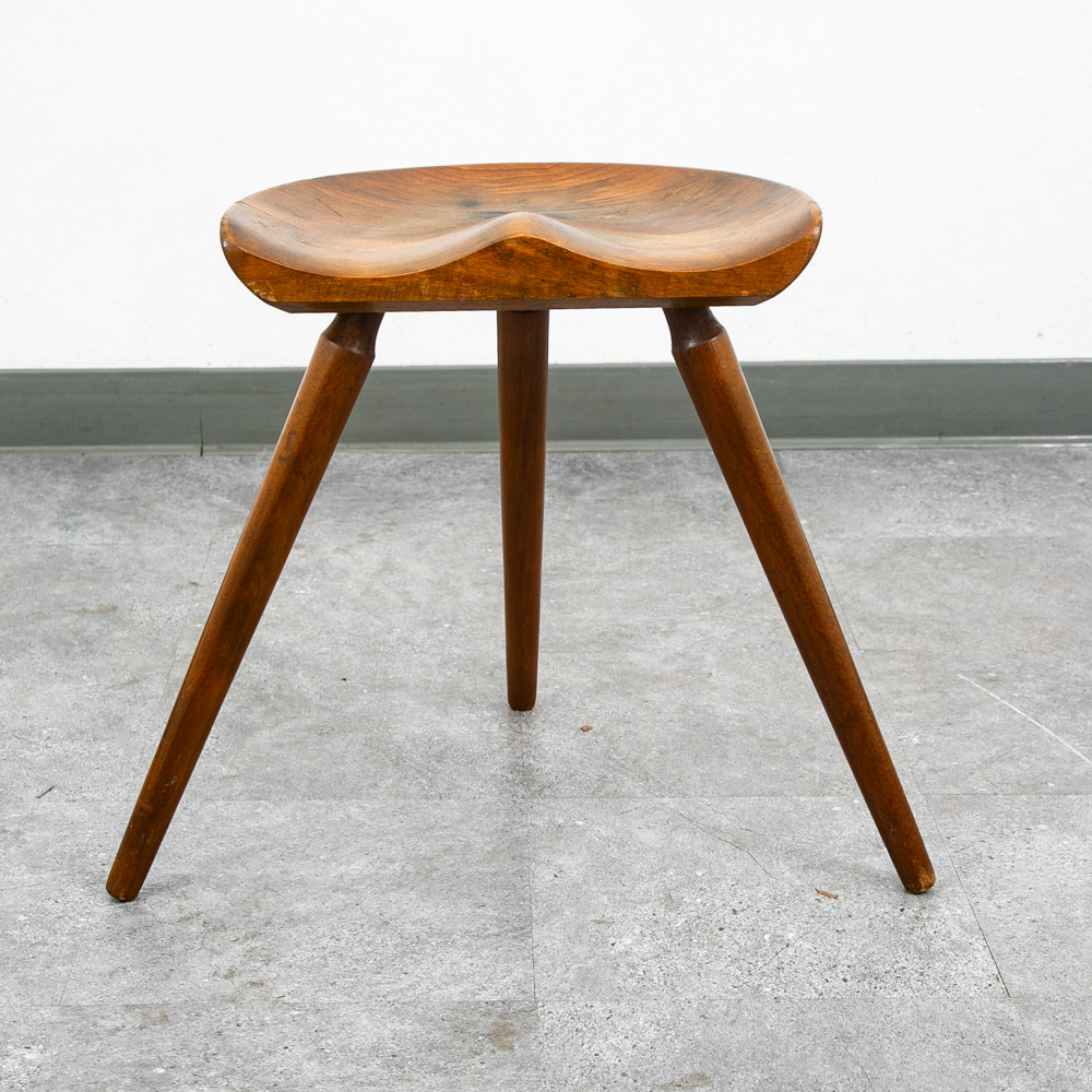 Mid Century Danish Modern Milking Stool Tripod Ottoman 3 legs Solid Wood Lassen