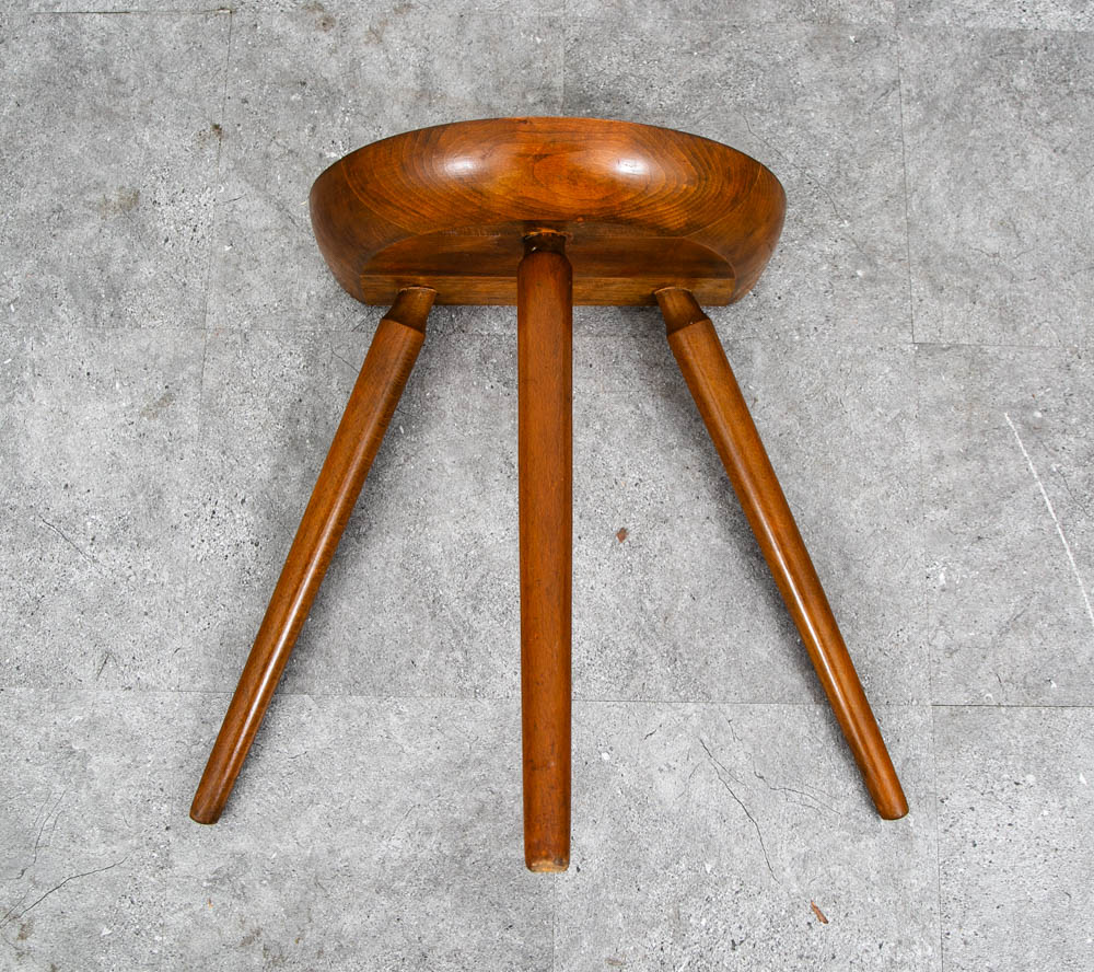 Mid Century Danish Modern Milking Stool Tripod Ottoman 3 legs Solid Wood Lassen - Image 5
